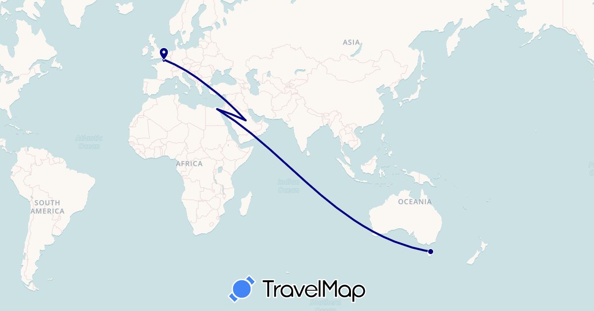 TravelMap itinerary: driving in Australia, Egypt, France, Saudi Arabia, Turkey (Africa, Asia, Europe, Oceania)