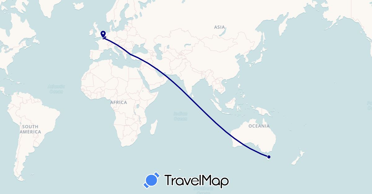 TravelMap itinerary: driving in Australia, Belgium, France, Turkey (Asia, Europe, Oceania)